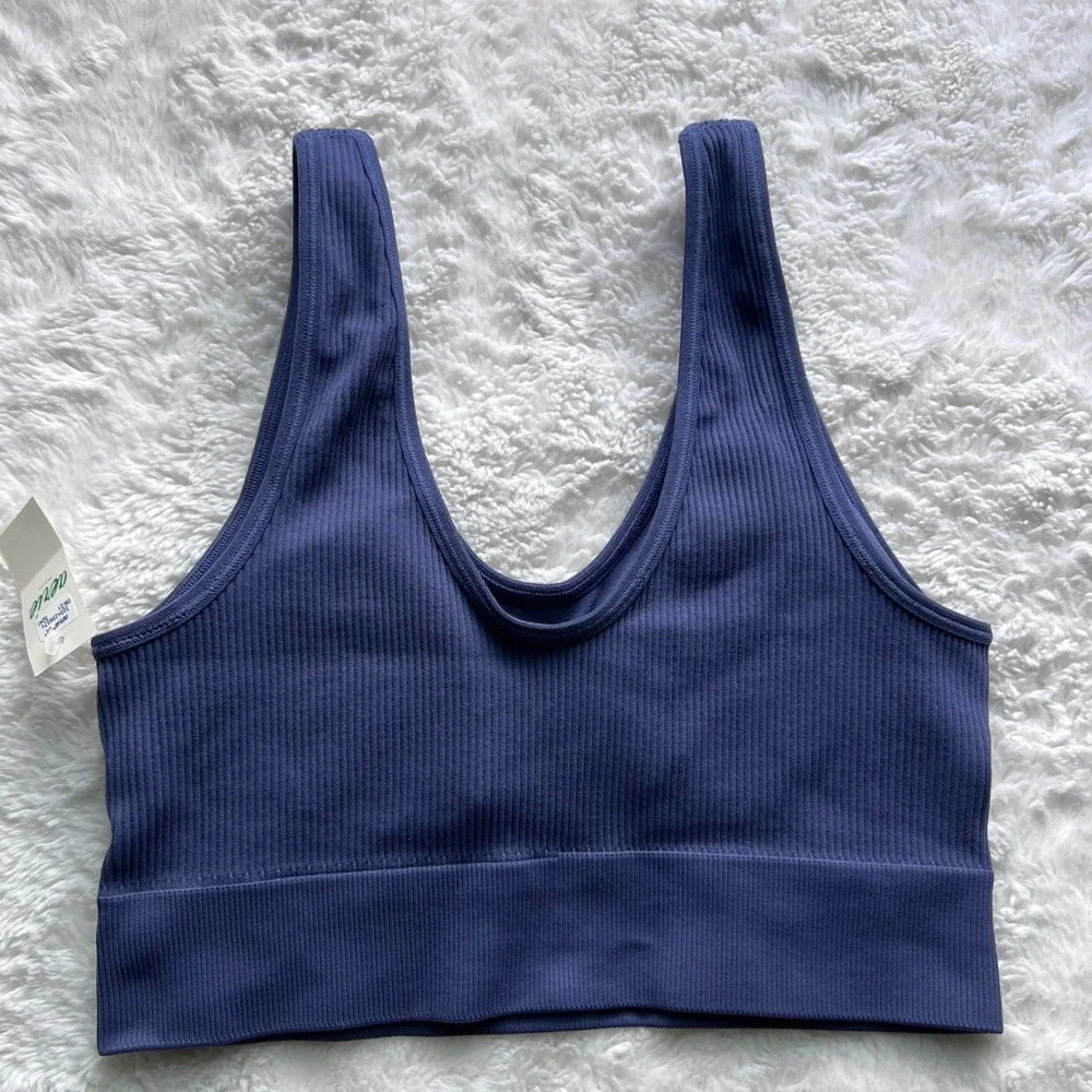 Aerie Real Good Ribbed Seamless Bralette Navy Blue V-Neck Size M 069-2693-3241